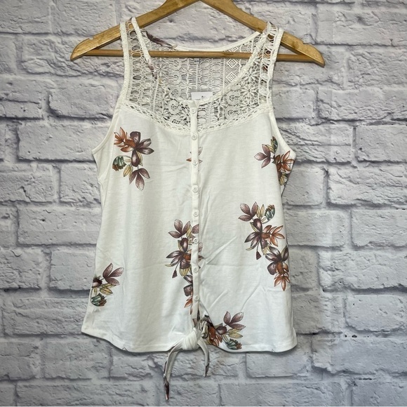 KISMET Vale Oach Print Button Front Crochet Yoke Trim Sleeveless Extra Small - Picture 2 of 11